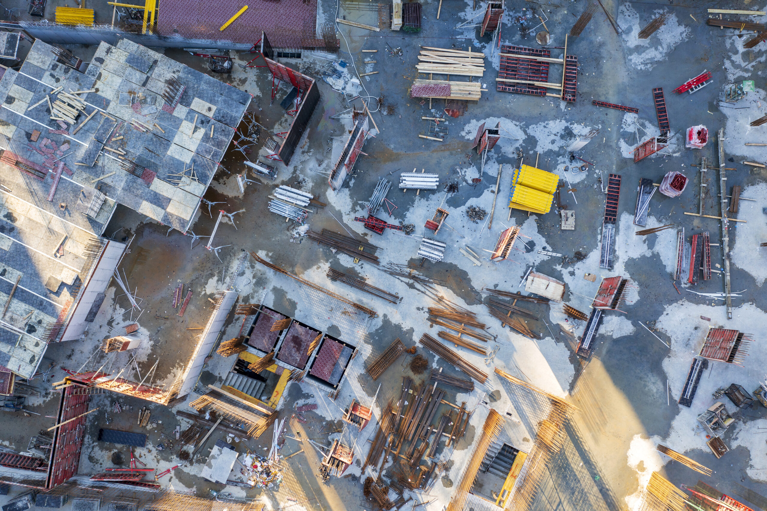 aerial top view of a construction site. Making a new building