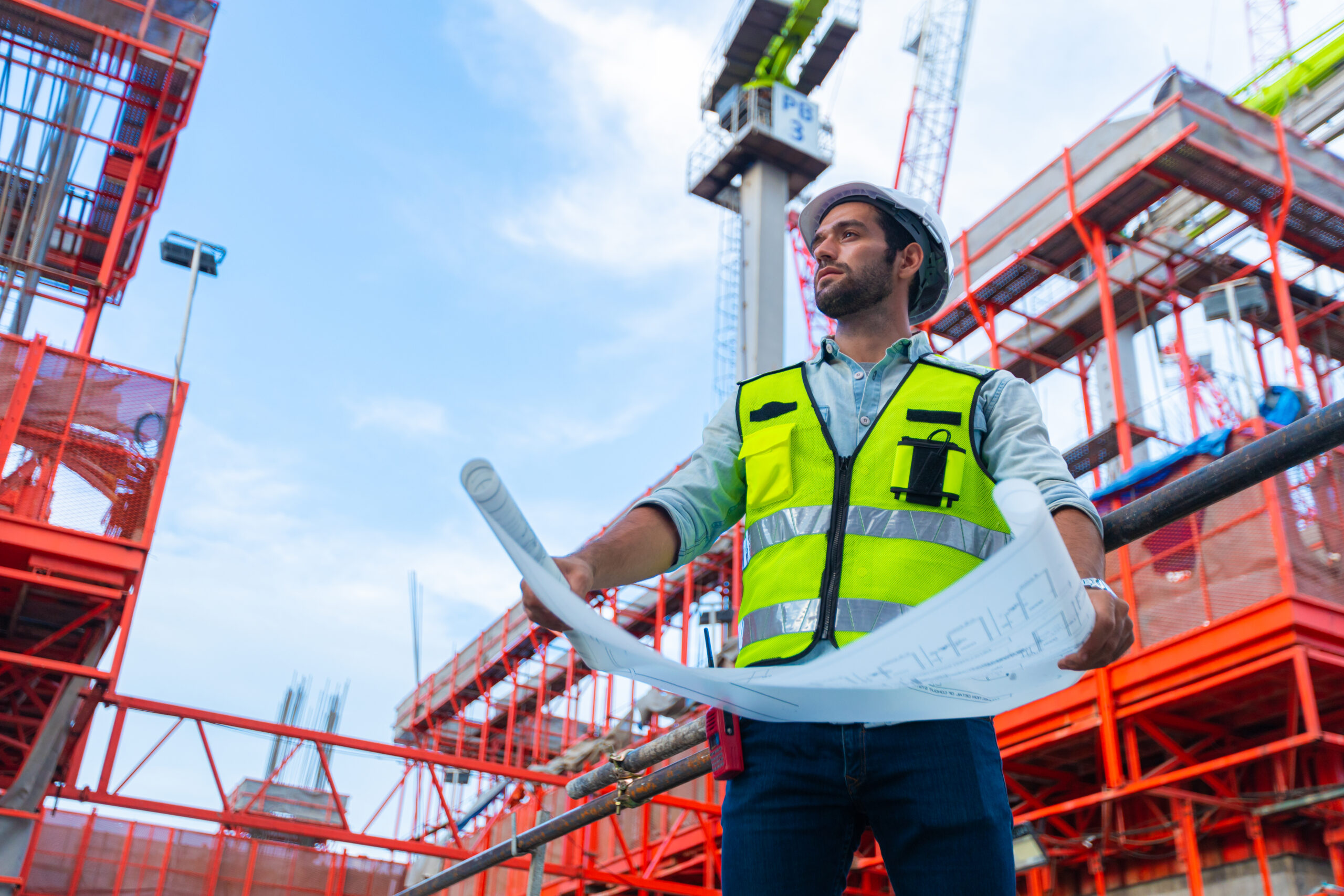 Portrait of an engineer designing a concrete floor and column st
